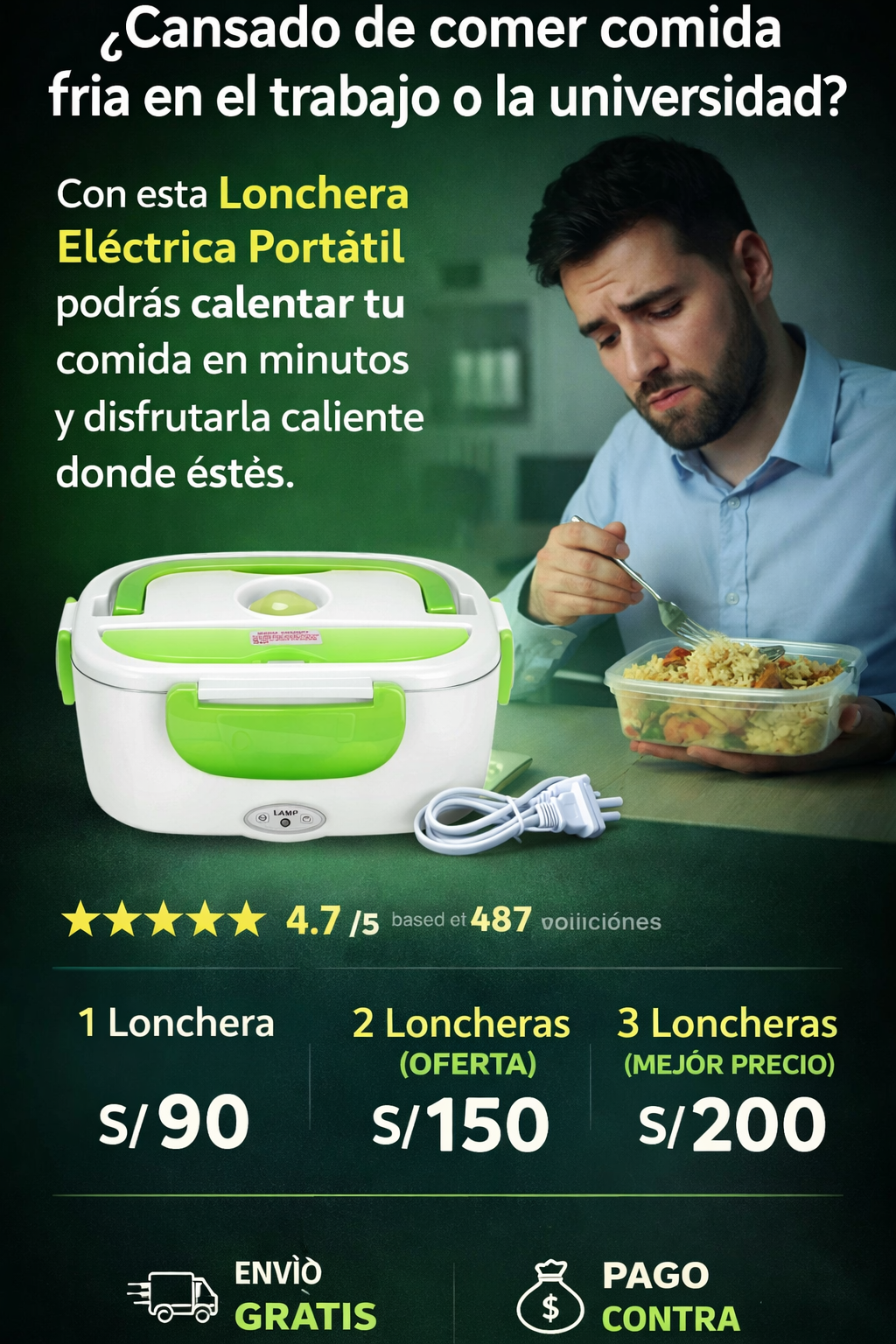 LONCHERA PORTÁTIL ELÉCTRICA – COME CALIENTE EN EL TRABAJO, VIAJE O ESTUDIO 🍱🔥